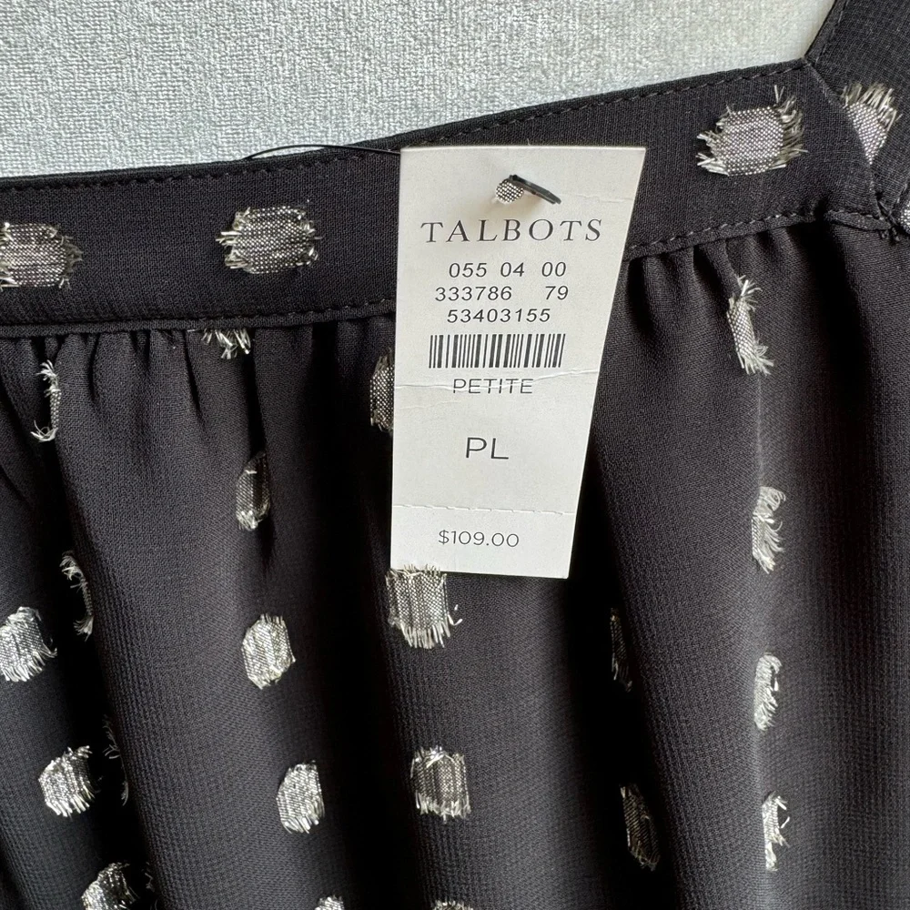 🔥HP🔥 Talbots Petite Sheer Black Blouse with Silver Metallic Accents NWT - Picture 7 of 8
